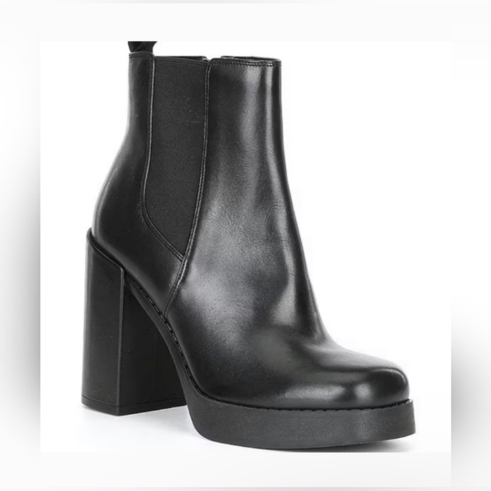 GB Gianni Bini Ah-Mazed Black Leather Platform Block Heel Booties